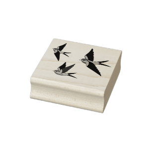 Folkvogel, zwalvisstaart, drie vliegende vogels rubberstempel
