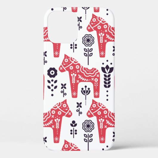 Folkzweedse paardenflorale naadloos patroon. Case-Mate iPhone case (Achterkant)