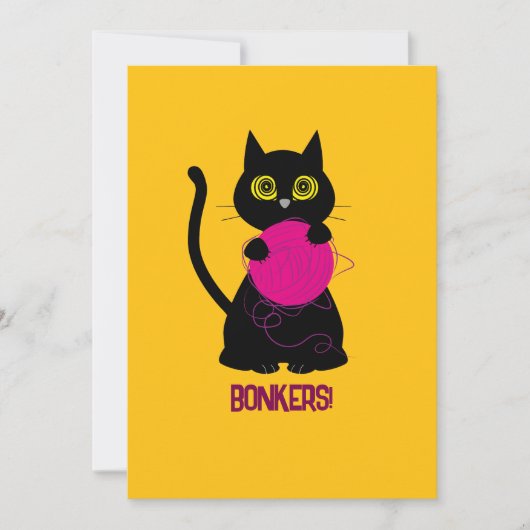 FOLLE ! Carte de vœux – Tricot + Chatte (Devant)