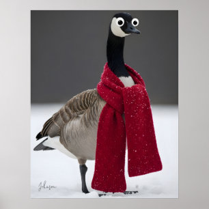 Folle Gans met Rode Sjaal Winter Persoonlijk Poster