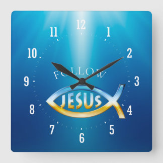 Follow Jesus - Christian Fish Symbol Vierkante Klok