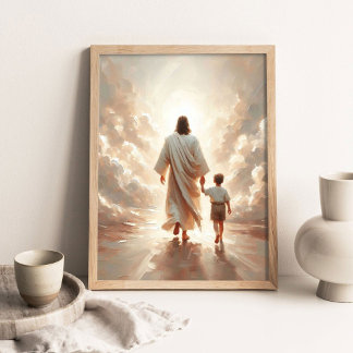 Following Him, Christian Painting, Jesus and Boy  Poster