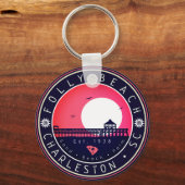 Folly Beach SC Souvenirs Retro Sunset Pier 60s Sleutelhanger (Voorkant)