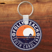 Folly Beach SC Souvenirs Retro Sunset Pier 60s Sleutelhanger (Voorkant)