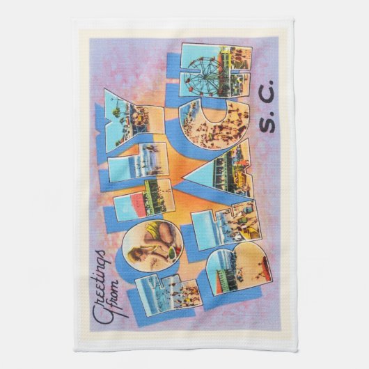 Folly Beach South Carolina SC Old Briefkaart Theedoek (Verticaal)