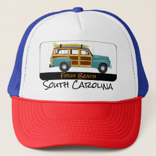 Folly Beach, South Carolina Surf Woody Trucker Hat Trucker Pet