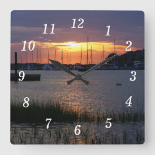 Folly River Sunset Wandklok Vierkante Klok