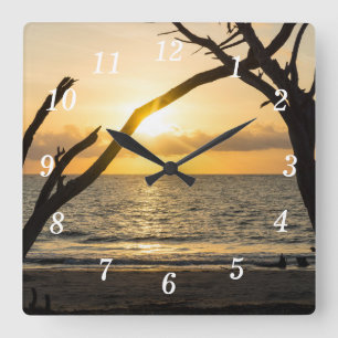 Folly Sunrise Tree Silhouet Wandklok Vierkante Klok