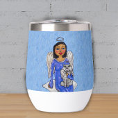 Foncé Haired Angel bleu yeux sur le nuage avec cha