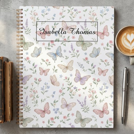 Fond de couverture de cahier floral papillon paste
