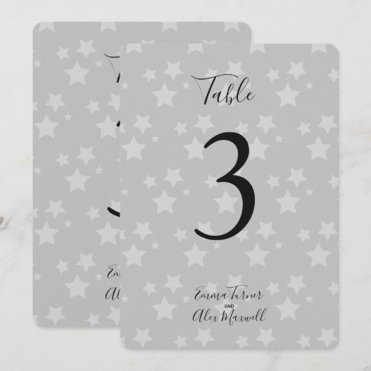 Fond d'étoiles grises | Cartes de numéro de table (Devant / Derrière)