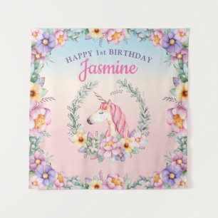 Fond et tapisserie de licorne magique florale 