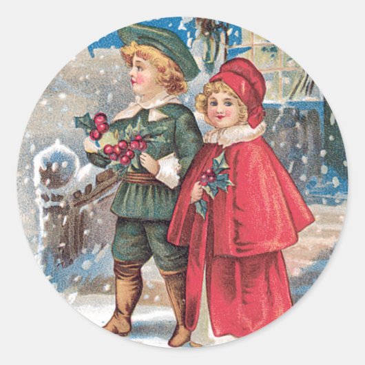 Fond Kerstmis Groet  Kaart Ronde Sticker (Voorkant)