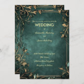 Fond Marbré Vert Foncé, Invitation Bordures Rustiq (Devant / Derrière)