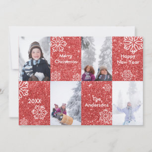Fond Pailleté Rouge 4 Photos - Carte de Noël