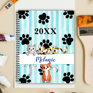 Fond rayé bleu personnalisé avec chatons et pattes