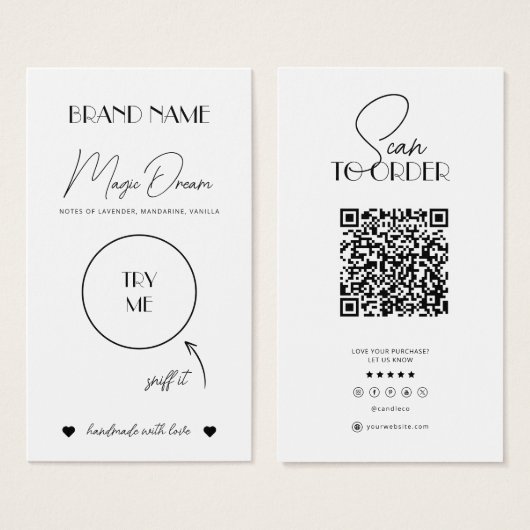 Fondants, Carte d'Odeur de Bougie, Insert d'Échant (Devant & derrière)