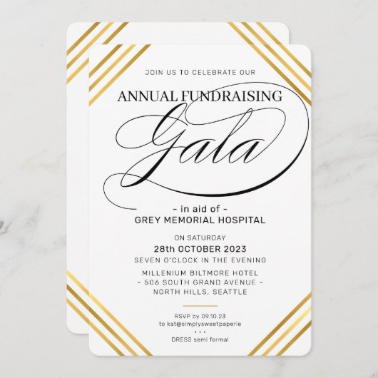FONDSENWERVING GALA elegant evenement fancy gouden Kaart (Voorkant / Achterkant)