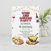 Fondue cheese wine party invitation kaart (Staand voorkant)