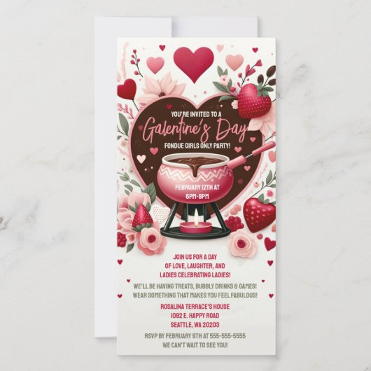 Fondue Galentine's Day Party Digitale Uitnodiging (Voorkant)