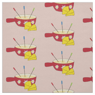 Fondue Pot and Swiss Cheese Doodle Fabric Stof