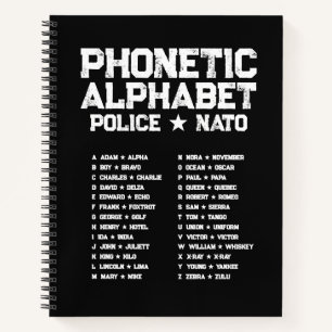 Fonetic Alphabet Politie ★ NATO — Black Spiral Notitieboek