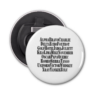 FONETISCHE ALFABET/CODE-WOORDEN BUTTON FLESOPENER