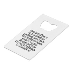 FONETISCHE ALFABET/CODE-WOORDEN KREDIETKAART FLESSENOPENER