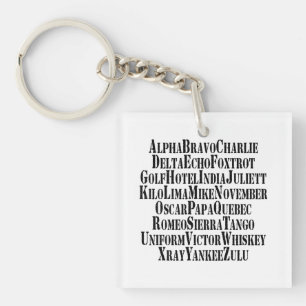 FONETISCHE ALFABET/CODE-WOORDEN SLEUTELHANGER
