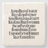 FONETISCHE ALFABET/CODE-WOORDEN STENEN ONDERZETTER (Voorkant)