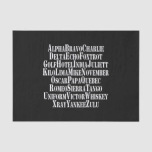 FONETISCHE ALFABET/CODE-WOORDEN TISSUEPAPIER