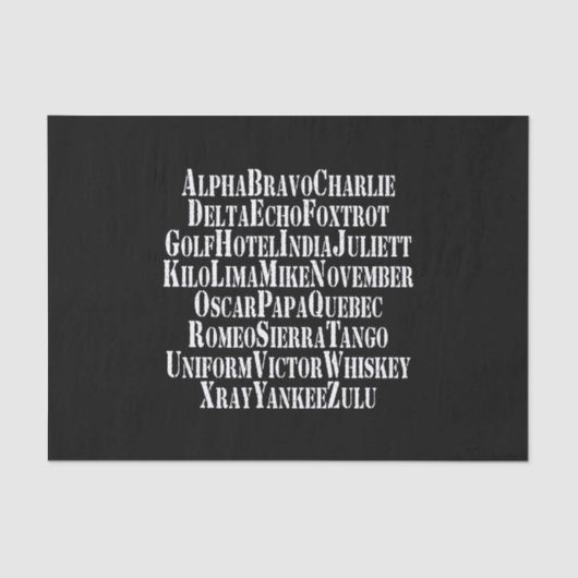 FONETISCHE ALFABET/CODE-WOORDEN TISSUEPAPIER (Voorkant)