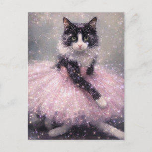 Fonkelende Ballerina Kat in Roze Tutu Briefkaart