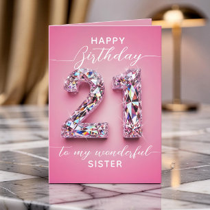 Fonkelende Fancy Glam Roze Diamant 21e Verjaardag Kaart