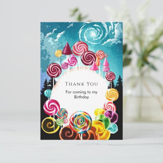 Fonkelende Feeërieke Candytopia Verjaardag Bedankkaart (Staand voorkant)