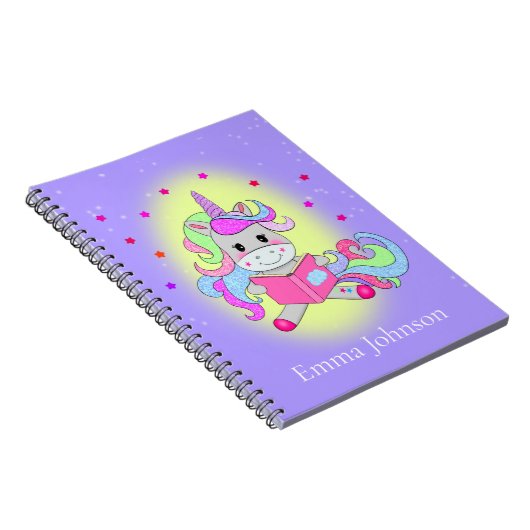 Fonkelende Glitter Eenhoorn Leest Haar Boek Notitieboek (Rechterzijde)