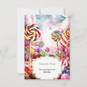 Fonkelende Pastelkleurige Candyland Verjaardag Bedankkaart