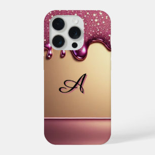 💎 Fonkelende Roze Drip Luxe Over Stralend Goud iPhone 15 Pro Hoesje