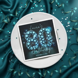 Fonkelende Turquoise Zwarte Diamant 80ste Verjaard Servet