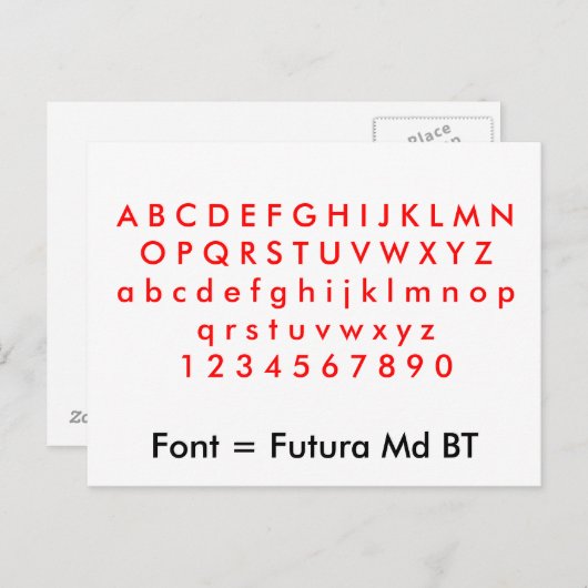 Font = Futura Md BT alfabet letters, digits Briefkaart (Voorkant / Achterkant)