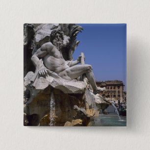 Fonte van de vier rivieren, Piazza Navona, Rome, Vierkante Button 5,1 Cm