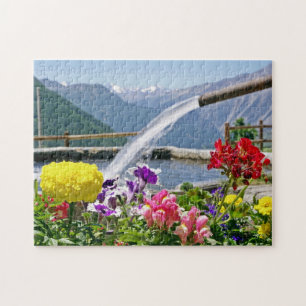 Fontein en bloemen Puzzel
