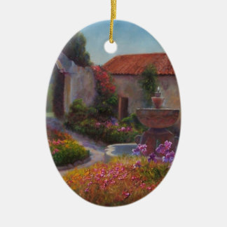 fontein en tuin bij Carmel Mission Keramisch Ornament
