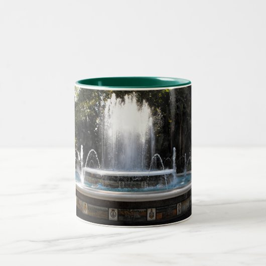 Fontein in Marbella in Spanje. Tweekleurige Koffiemok (Center)