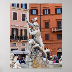 Fontein van Neptunus op het Piazza Navona - Rome Poster