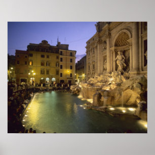 Fontein van Trevi 's nachts, Rome, Lazio, Italië Poster