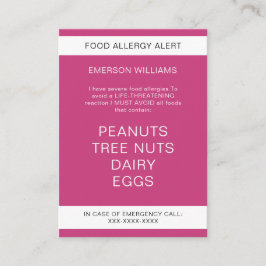 Food Allergy Alert Persoonlijke Chef Kaart Visitekaartje