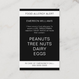 Food Allergy Alert Persoonlijke Chef Kaart Visitekaartje