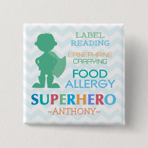 Food Allergy Alert Superheld Boy Button