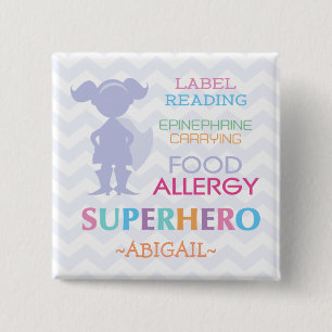Food Allergy Alert Superheld Girl Button